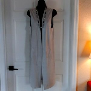 Joan Vass NY Duster Tunic Jacket Grey Sz S/M Faux Suede